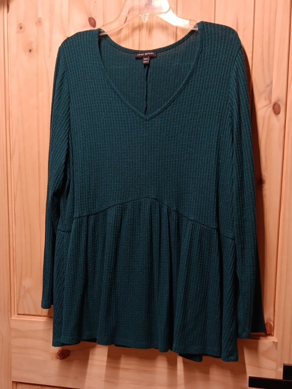 Lane Bryant Teal V-Neck Waffle Knit Peplum Tunic